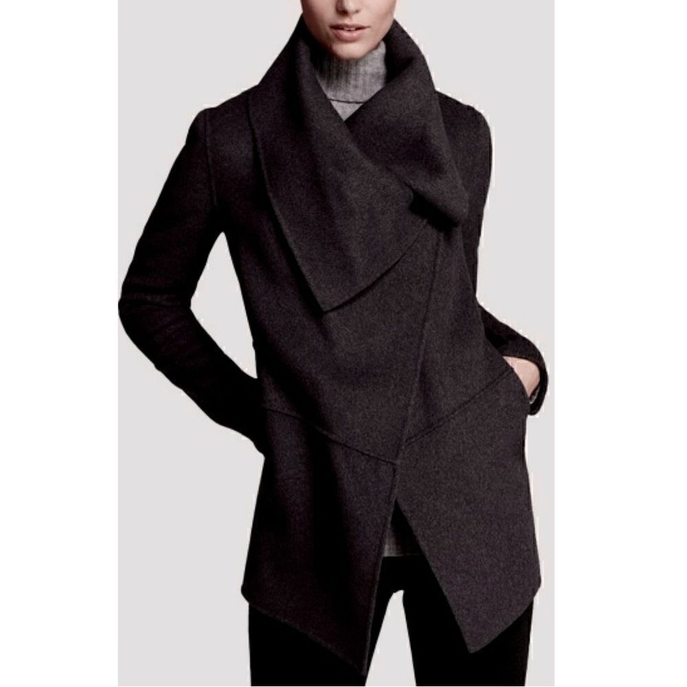 Mackage Vane Black Luxe Wool Draped Waterfall Collar Wrap Jacket Marila Sz XS
